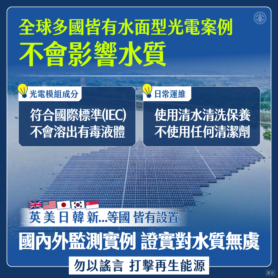 全球多國皆有水面型光電案例不會影響水質